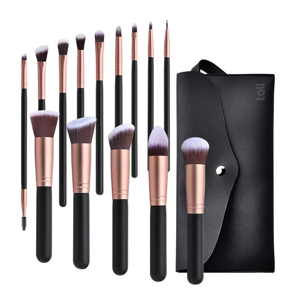 TALI 14 Piece Makeup Brush Set- Black and Matt Rose Gold