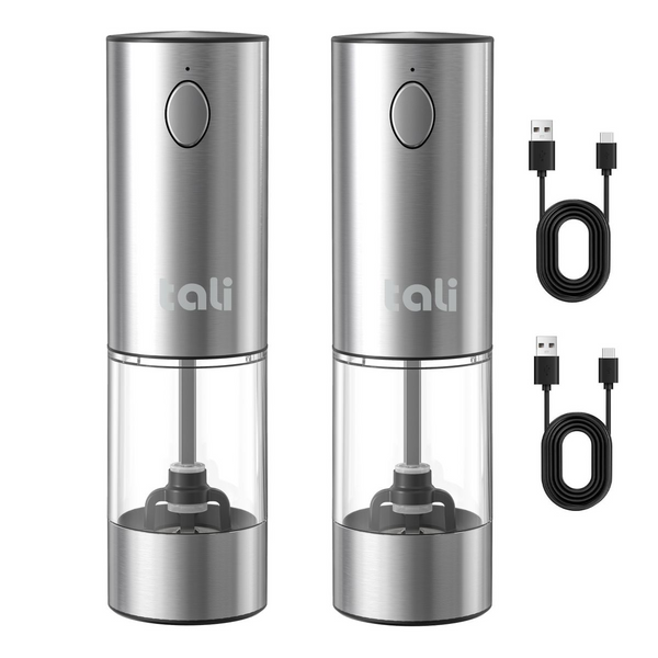 2-Pack Electric Pepper & Salt Grinder Rechargeable Adjustable Coarseness