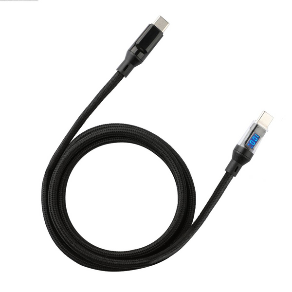 100W USB C Cable Fast Charging Type C Cable Nylon Braided with LED Display